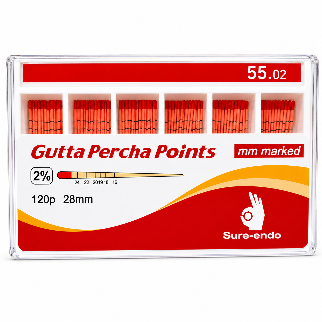 Sure Endo Gutta Percha Length Marked - 2% #55 (Pack of 120)