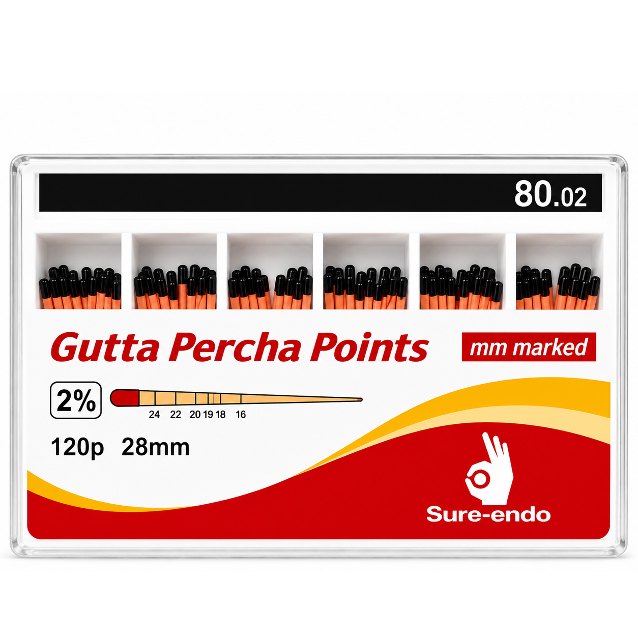 Sure Endo Gutta Percha Length Marked - 2% #80 (Pack of 120)
