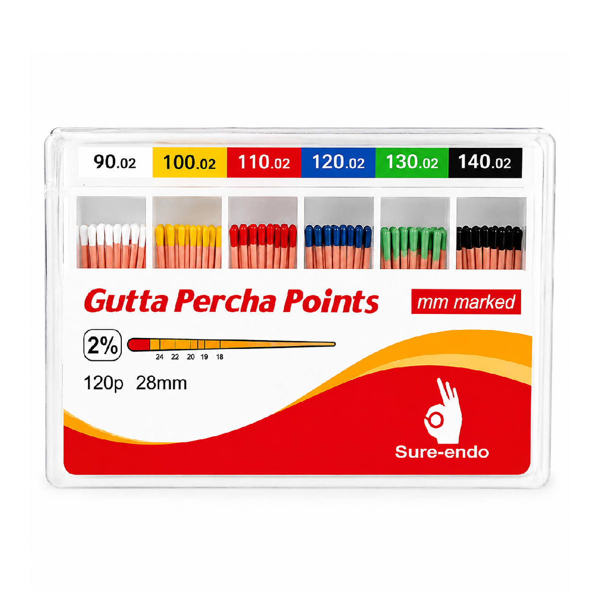 Sure Endo Gutta Percha Length Marked - 2% #90-140 (Pack of 120)