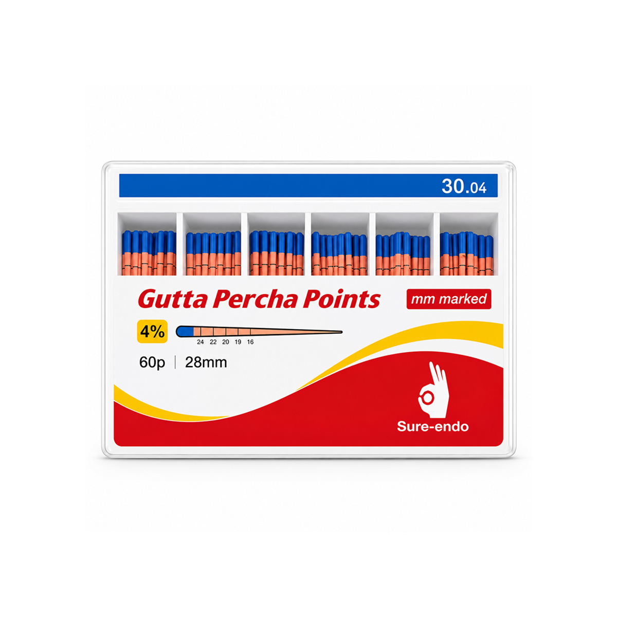 Sure Endo Gutta Percha Length Marked - 4% #30 (Pack of 60)