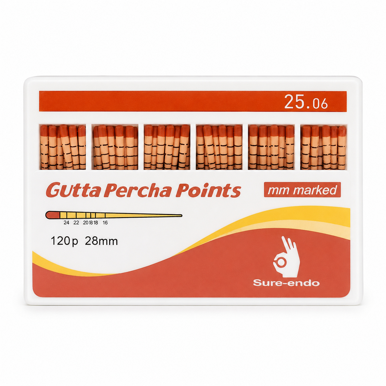Sure Endo Gutta Percha Length Marked - 6% #25 (Pack of 120)