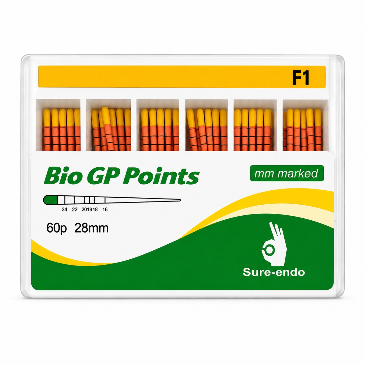 Sure Endo Universal Gutta Percha Points - Length Marked F1 (Pack of 60)