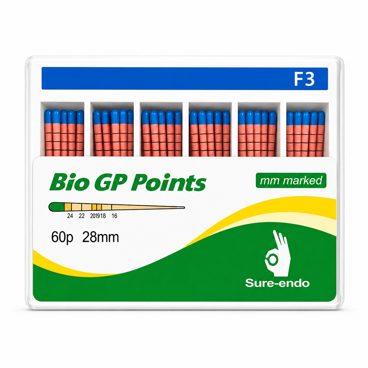 Sure Endo Universal Gutta Percha Points  - Length Marked F3 (Pack of 60)