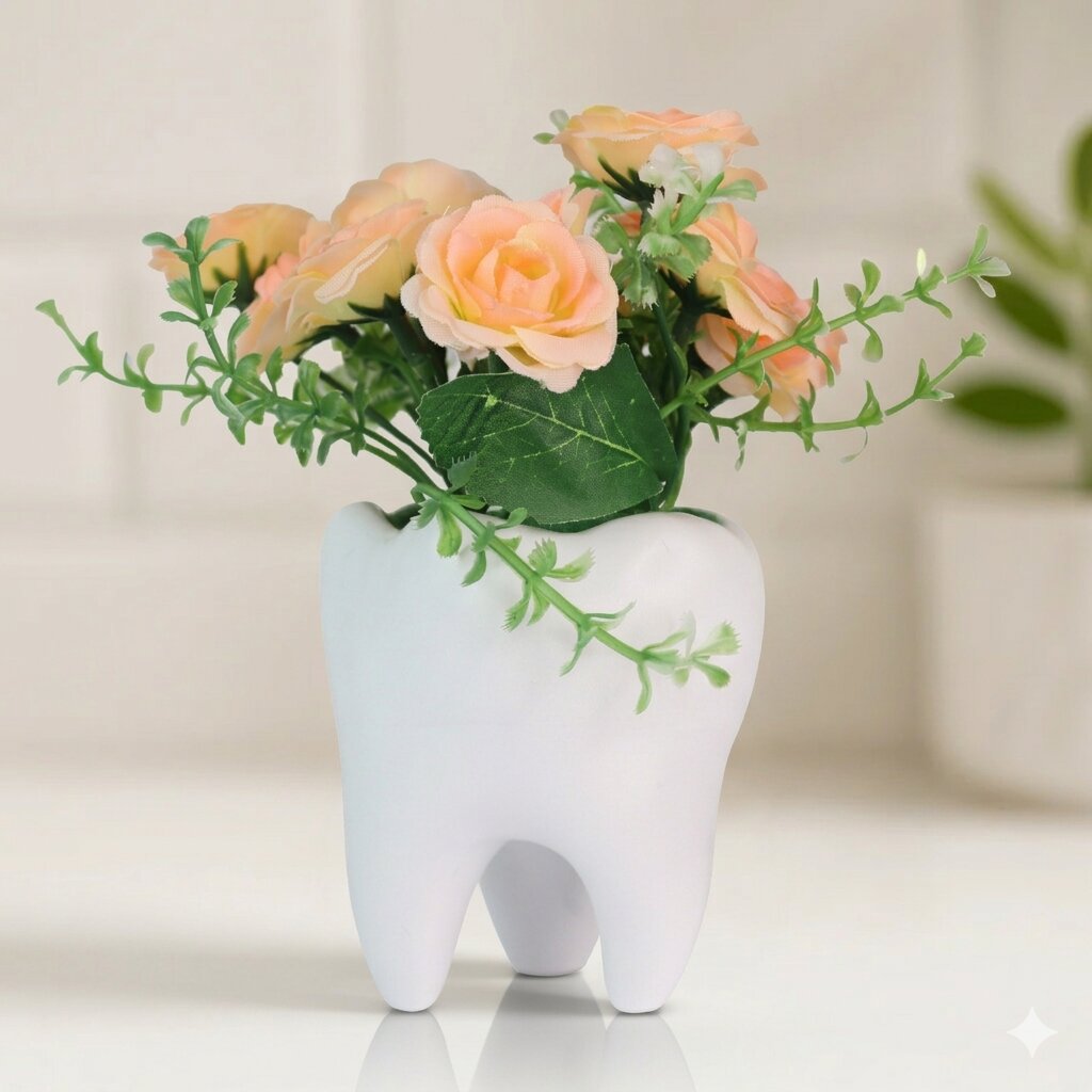 iDENTical Tooth shaped Flower Pot - MD-118 White