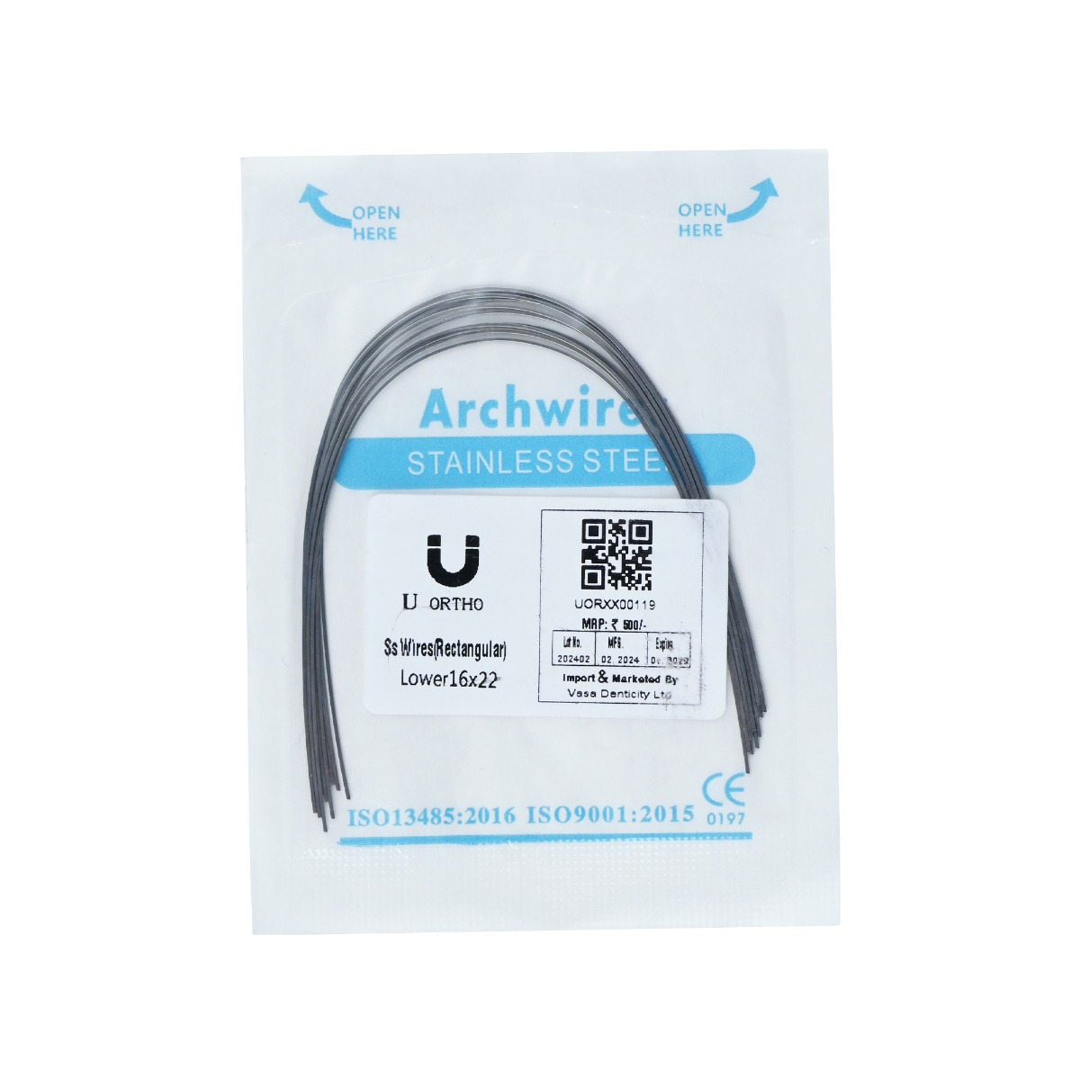 U Ortho Ss Wires (Rectangular) Lower 16 x 22
