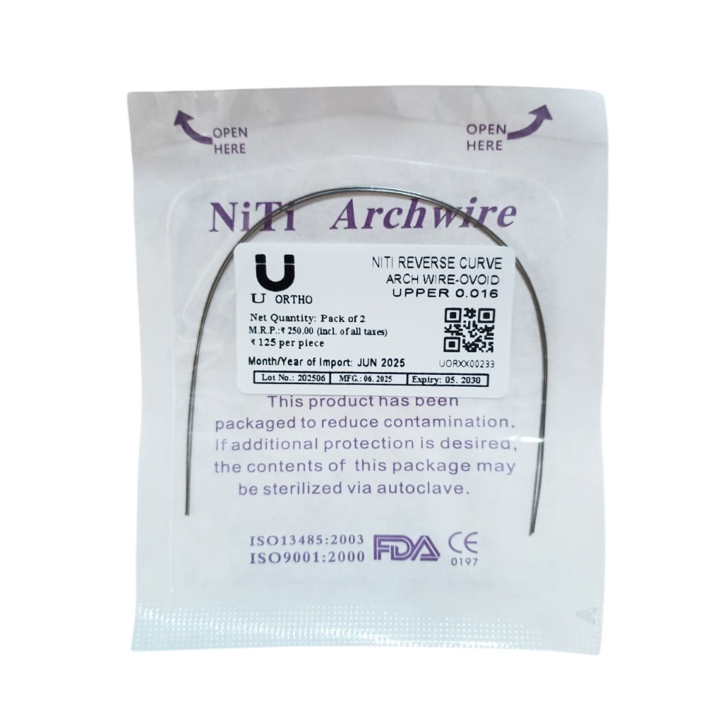 U Ortho Niti reverse curve arch wire-Ovoid Upper 0.016 Pk of 2