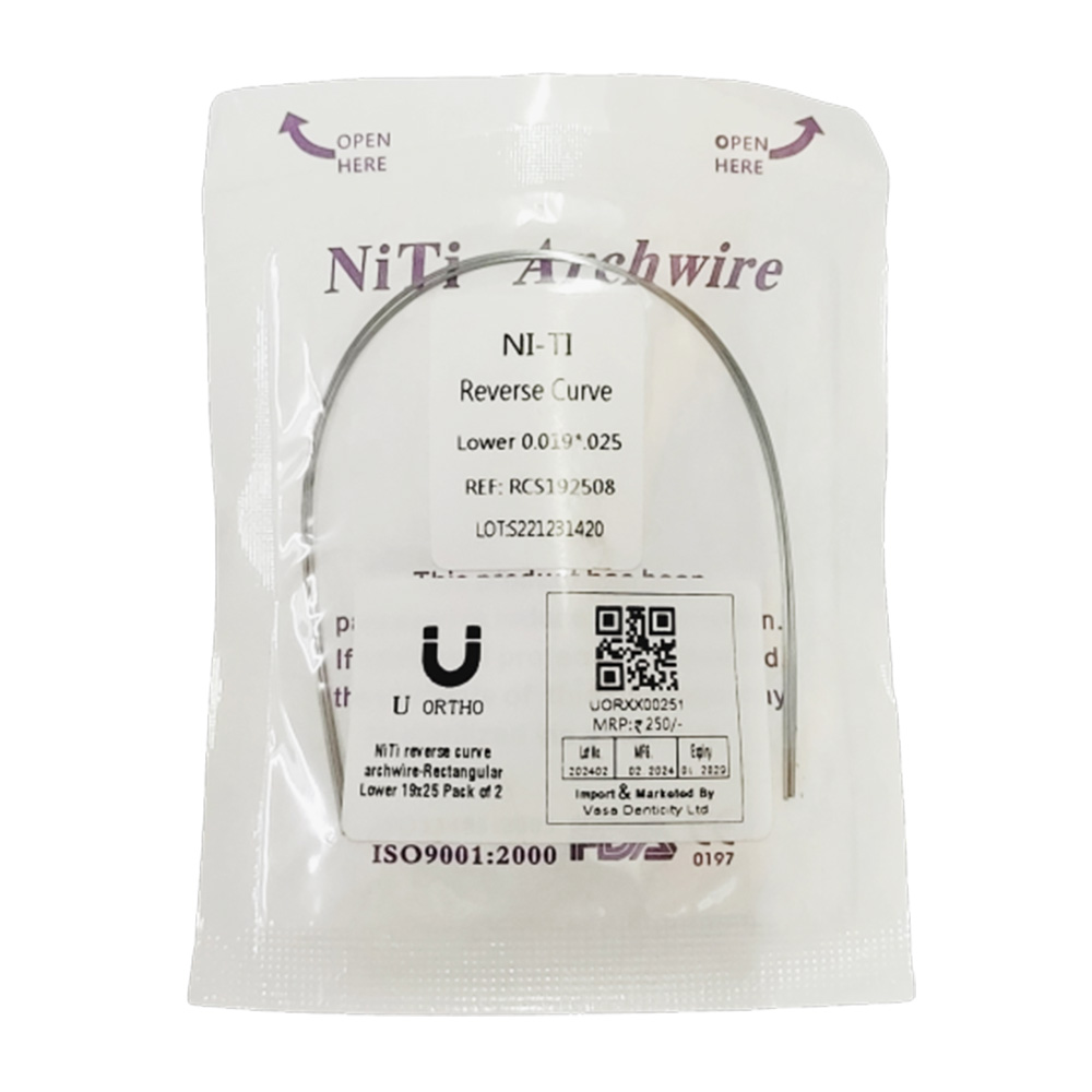 U Ortho Niti reverse curve archwire -Rectangular Lower 19x25 Pack Of 2
