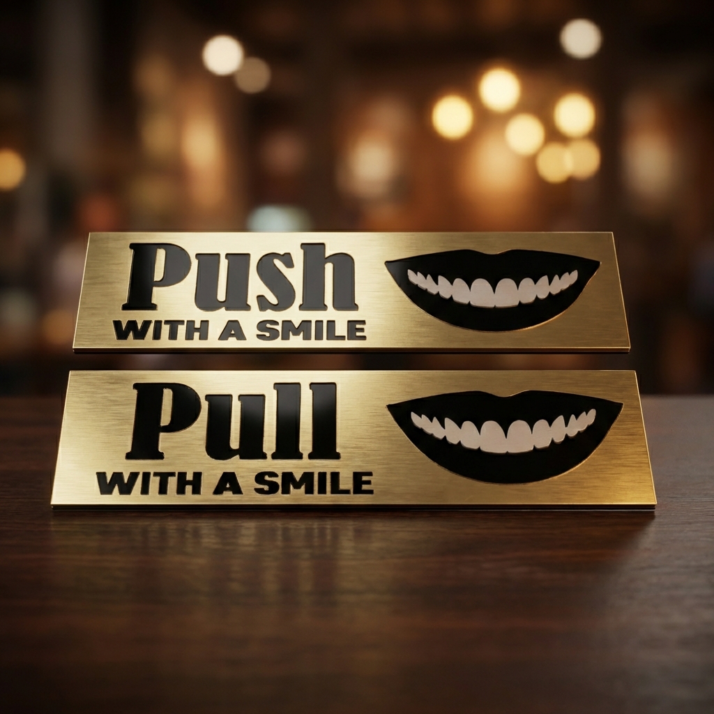 Unique Dents Acrylic Sign Plate - Pull With a Smile/Push With a Smile