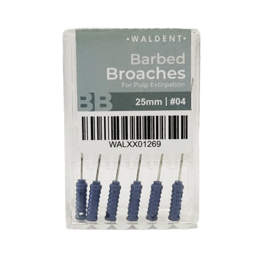 Waldent Barbed Broaches 25mm # 04 (Pack of 6)