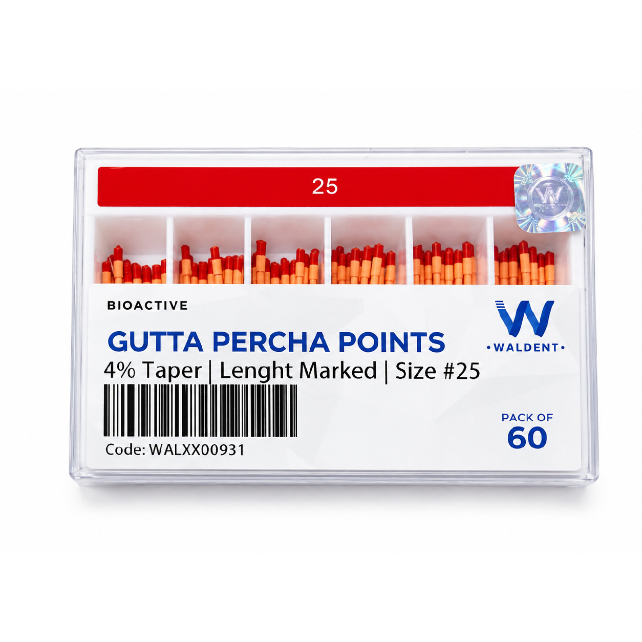 Waldent Bioactive Gutta Percha Points 4% (Length Marked) #25