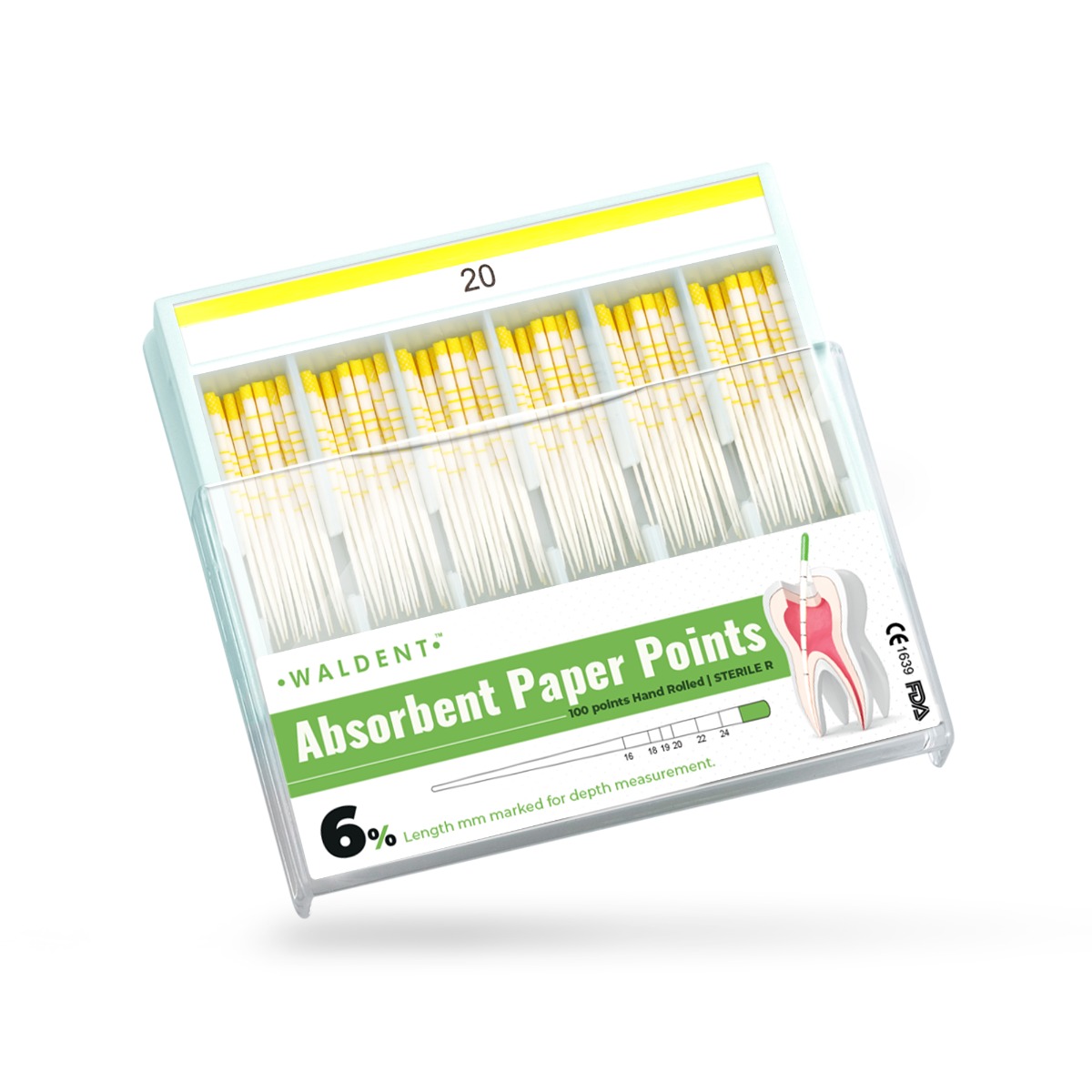 Waldent Bioactive Paper Points 6% (Length Marked) #20