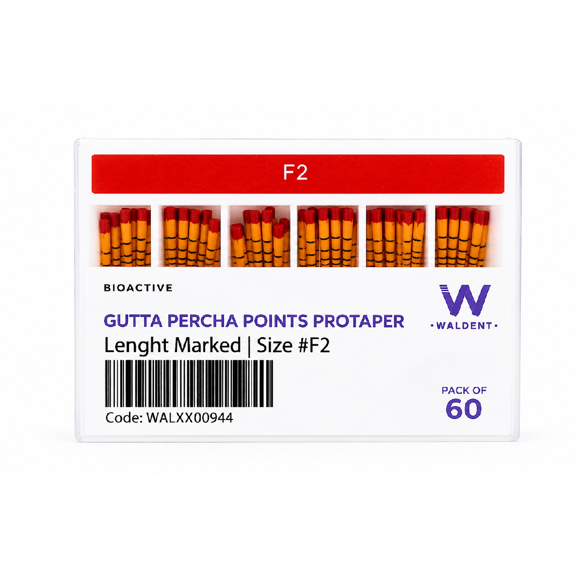 Waldent Bioactive Progressive Taper Gutta Percha Points (ProTaper Compatible) - Length Marked #F2