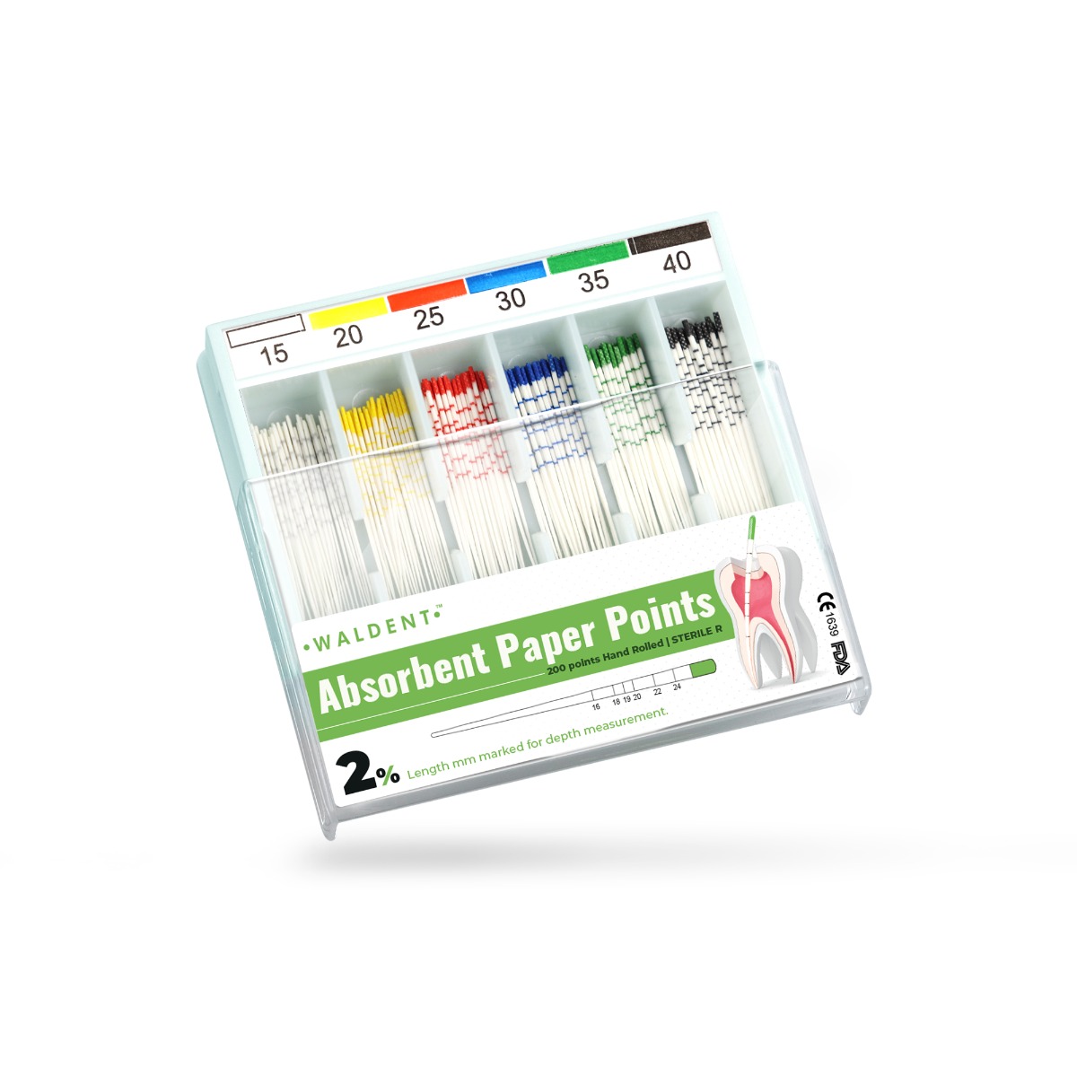 Waldent Paper Points 2% (Length Marked) #15-40