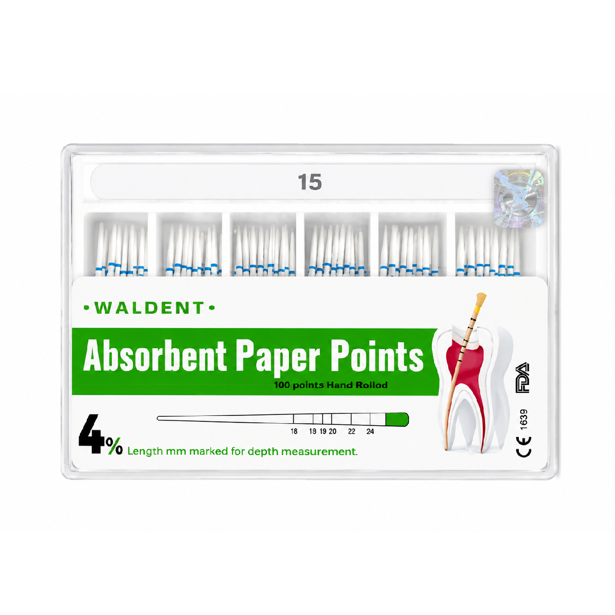 Waldent Paper Points 4% (Length Marked) #15