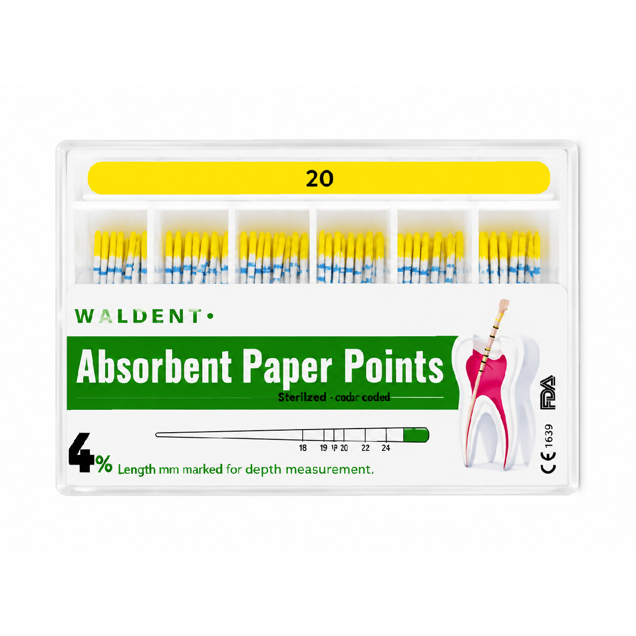 Waldent Paper Points 4% (Length Marked) #20