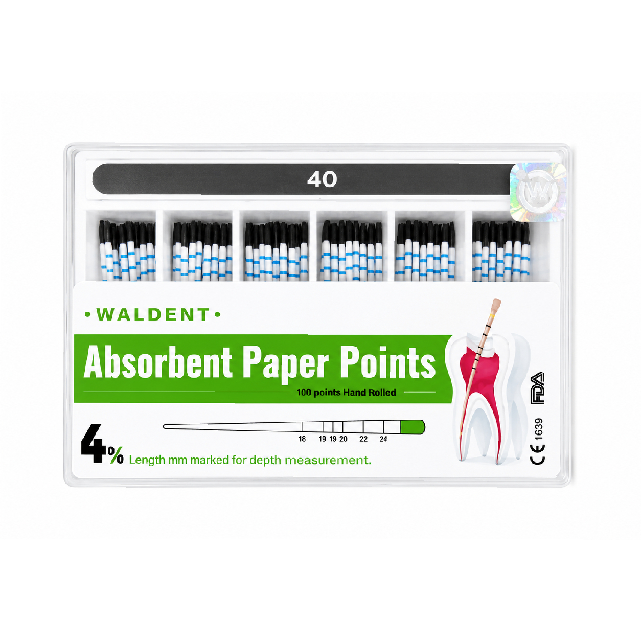 Waldent Paper Points 4% (Length Marked) #40