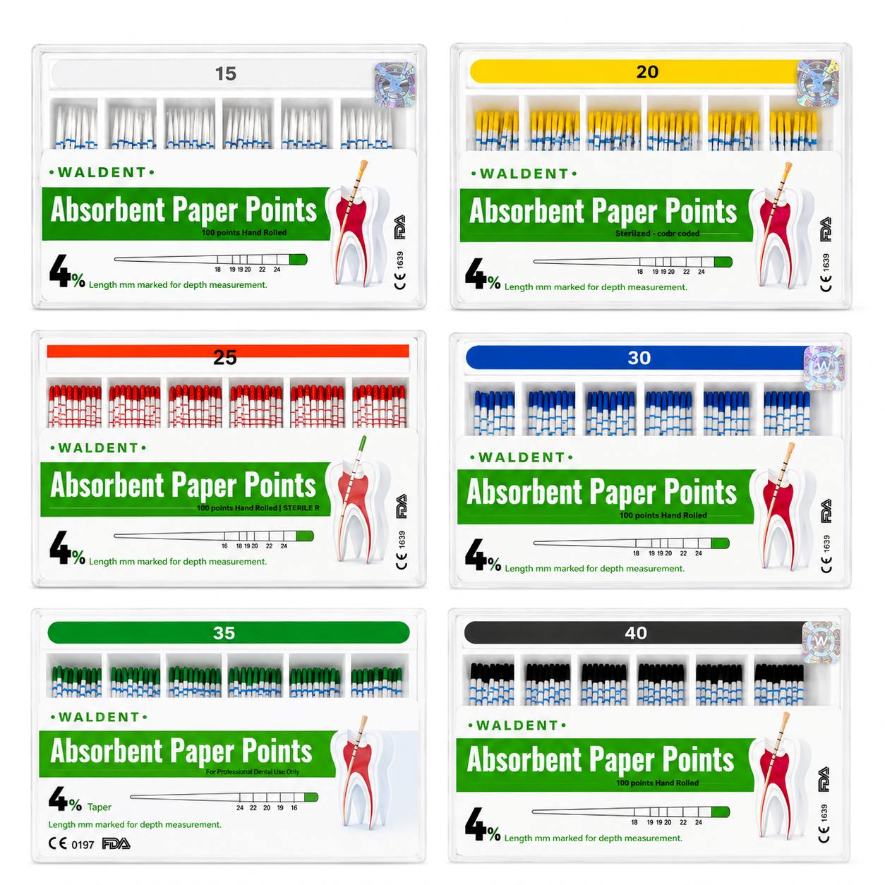 Waldent Paper Points 4% (Length Marked)