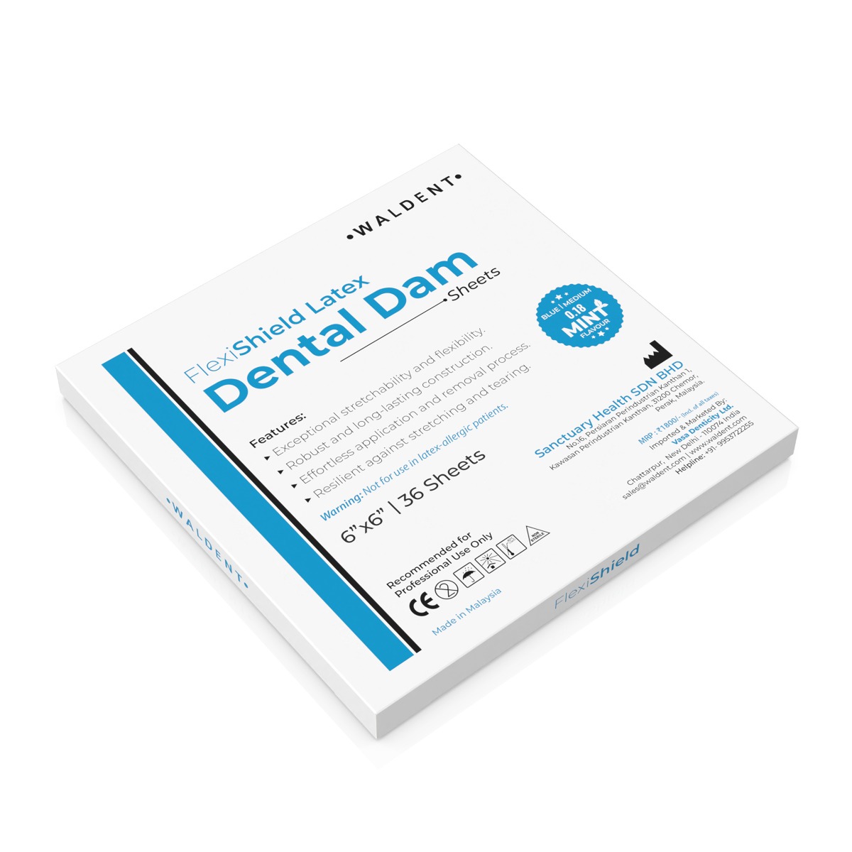 Waldent FlexiShield Rubber Dam Sheets Blue (Sanctuary) - Heavy (6" x 6")