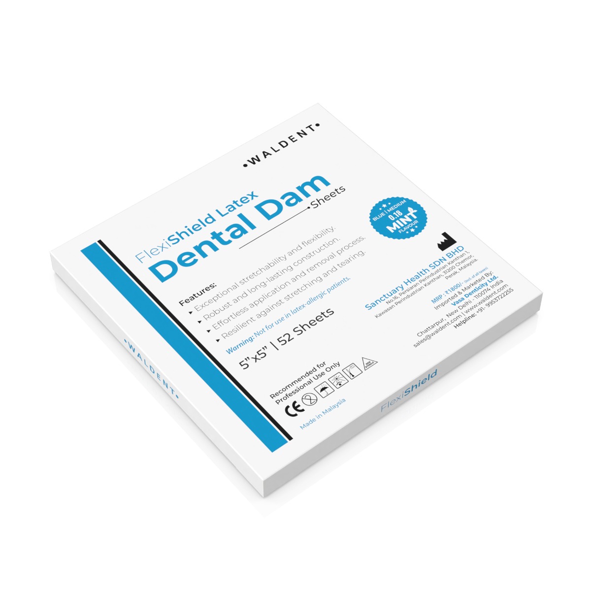 Waldent FlexiShield Rubber Dam Sheets Blue (Sanctuary) - Medium (5" x 5")