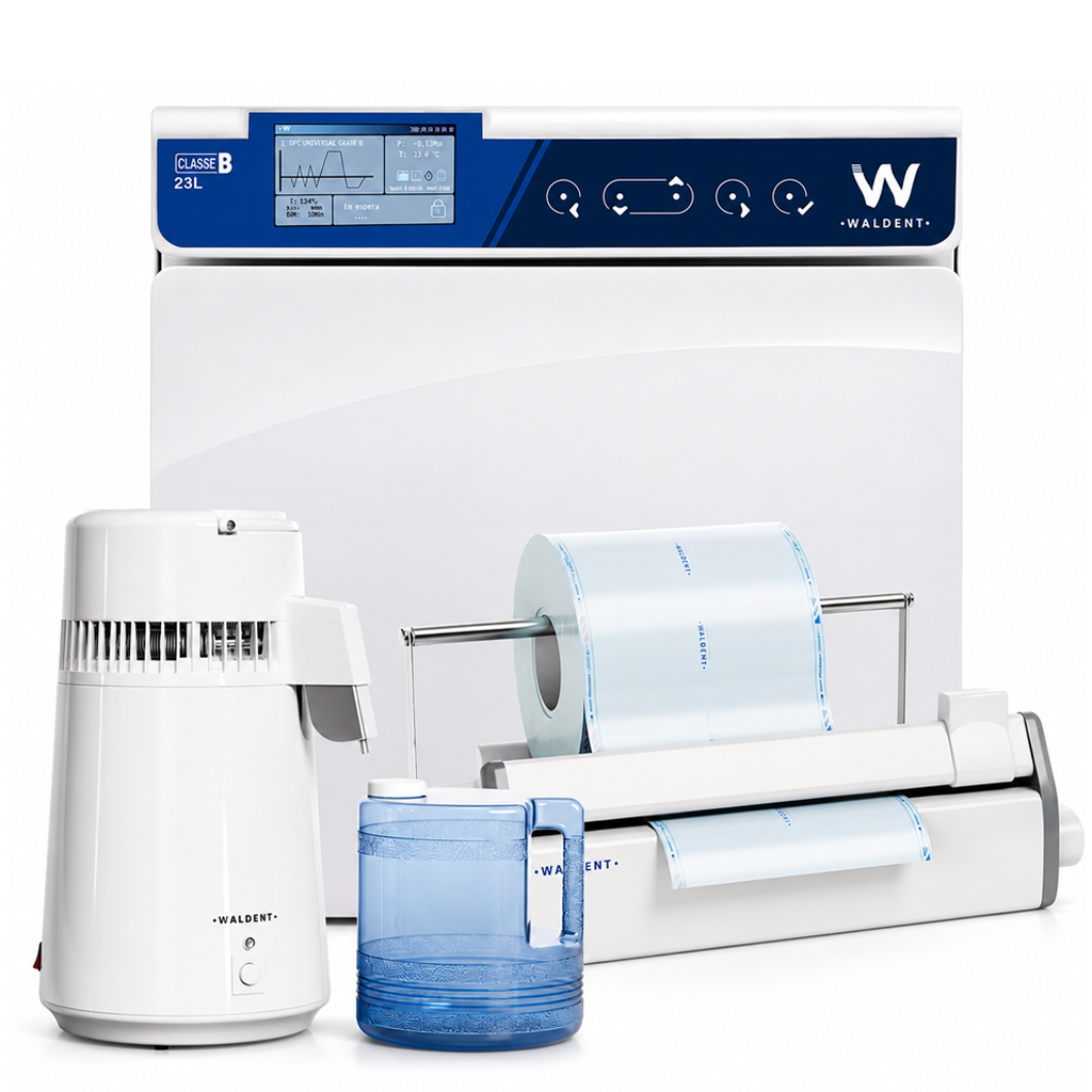 Waldent Schuster Class B Autoclave 23L With  Sterilization Reels & Pouches Sealing Machine and  Water Distiller BST-007 Combo